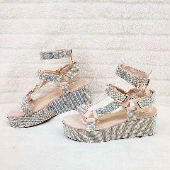 2" Sparkle Rhinestone harness strap Flatform Platform shoes Comfy - Picture 9 of 14